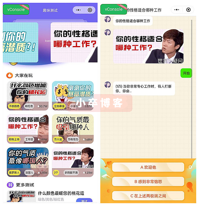很受年轻人喜欢的 趣味测试小程序 靠流量主一天几百块-小卒博客